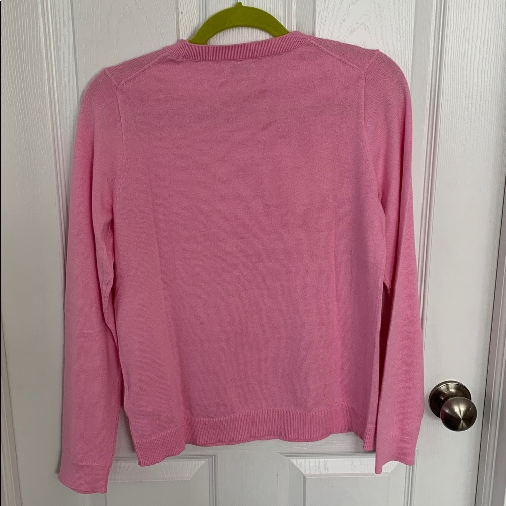 J. Crew Teddie Sweater Pink with Red Hearts Medium - Picture 3 of 4